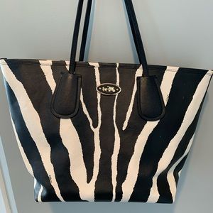Large leather coach zebra tote